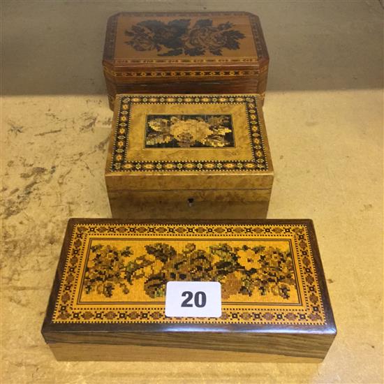 Tunbridge Ware - 3 floral mosaic hinged boxes
